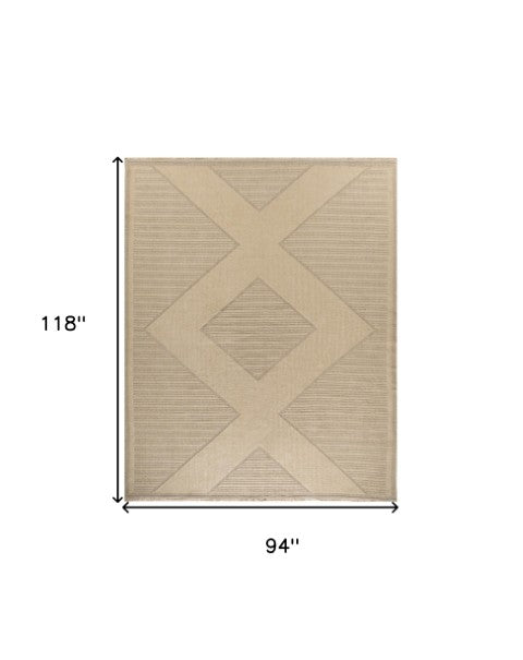 Homeroots 8' X 10' Natural & Beige Geometric Flatweave Rug With Fringe - Durable, Stylish, Non-skid Design!  Jute,Cotton,Polyester 556239