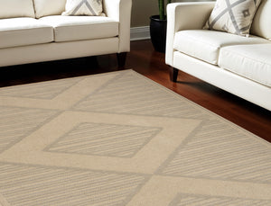 Homeroots 8' X 10' Natural & Beige Geometric Flatweave Rug With Fringe - Durable, Stylish, Non-skid Design!  Jute,Cotton,Polyester 556239