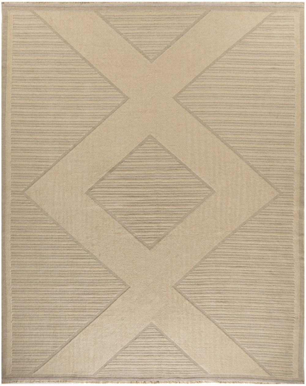 HomeRoots 8' X 10' Natural Beige Geometric Flatweave Area Rug with Tassel Fringe – Non-Skid, Durable Comfort 556239