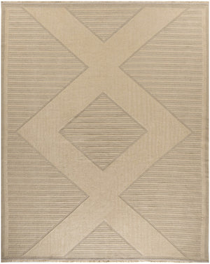 HomeRoots 8' X 10' Natural Beige Geometric Flatweave Area Rug with Tassel Fringe – Non-Skid, Durable Comfort 556239