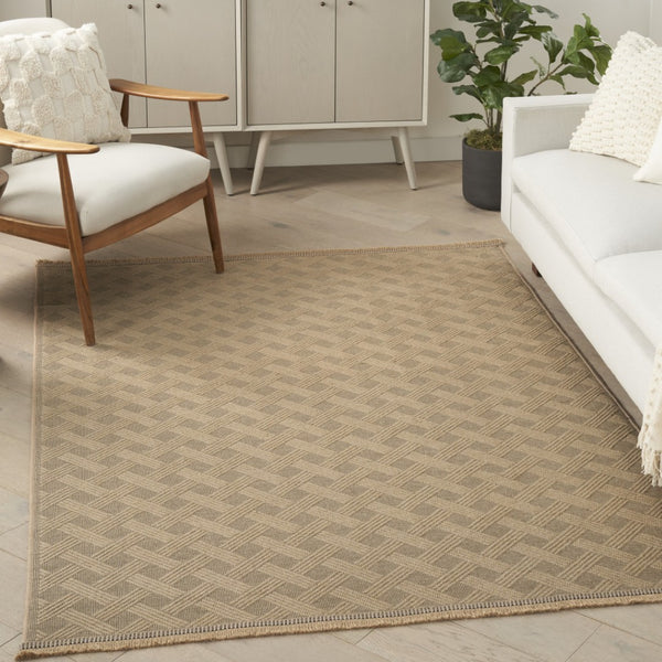 Homeroots 8' X 10' Natural Geometric Flatweave Rug With Fringe - Durable, Stylish, And Non-slip For Any Room  Jute,Cotton,Polyester 556242