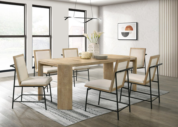 English Elm Massimo Oak Extendable Rectangular Dining Set with Cream Upholstered Chairs Seats Six B2749S00304