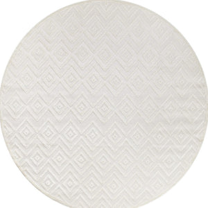 HomeRoots 8' Ivory and White Geometric Area Rug - Versatile Indoor/Outdoor Design for Modern Spaces, Easy Care! 556272