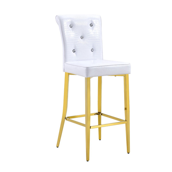 English Elm Modern Glass Top Pub Set with Gold Chrome Base and White Leather Stools for Home Bar W3875S00038