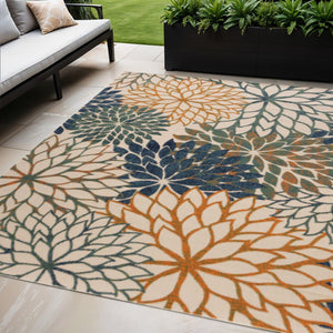 HomeRoots 5' Blue Yellow Floral Area Rug – Durable Indoor/Outdoor Design, Perfect for High-Traffic Spaces! 556280