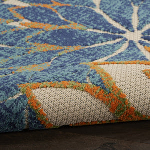 HomeRoots 5' Blue Yellow Floral Area Rug – Durable Indoor/Outdoor Design, Perfect for High-Traffic Spaces! 556280