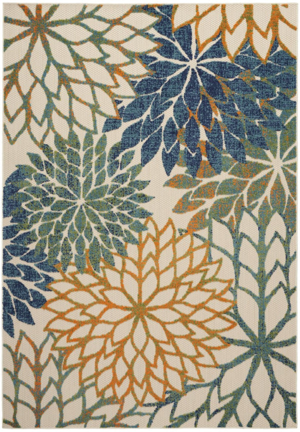 HomeRoots 5' Blue Yellow Floral Area Rug – Durable Indoor/Outdoor Design, Perfect for High-Traffic Spaces! 556280