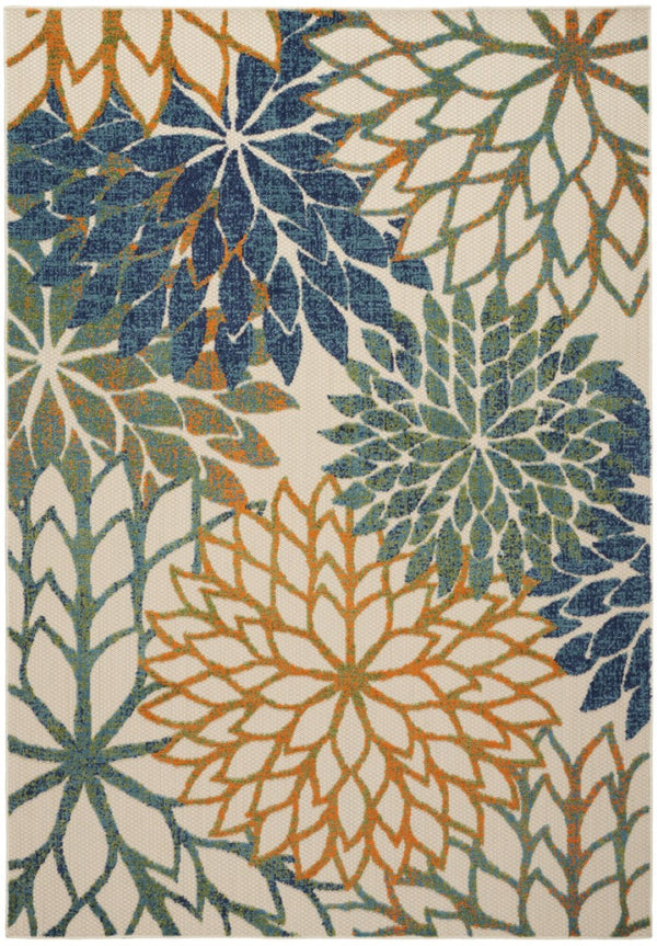 HomeRoots 5' Blue Yellow Floral Area Rug – Durable Indoor/Outdoor Design, Perfect for High-Traffic Spaces! 556280