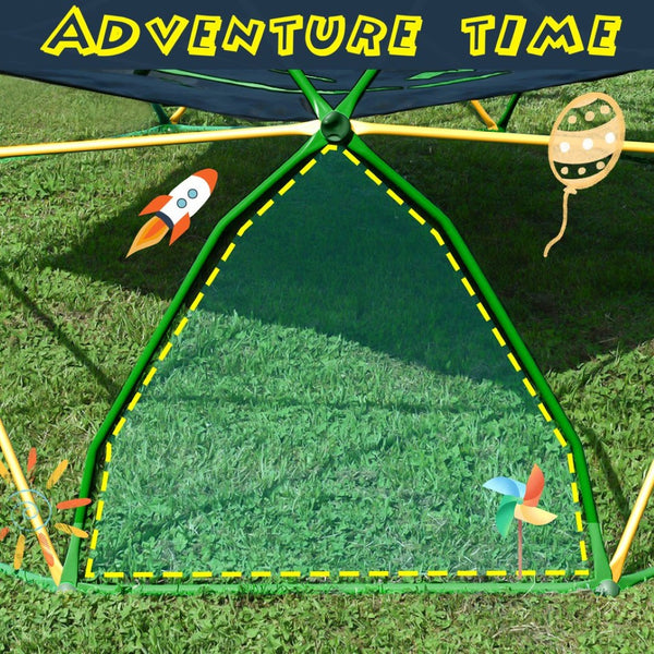 English Elm 12ft Geodesic Climbing Dome with Hammock Powder Coated Steel Backyard Play Structure N710P345629L