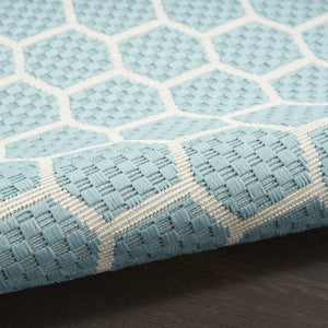 HomeRoots 8' Aqua and Ivory Geometric Area Rug – Stylish Indoor/Outdoor Essential for Modern Spaces! 556304
