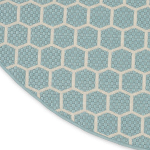 HomeRoots 8' Aqua and Ivory Geometric Area Rug – Stylish Indoor/Outdoor Essential for Modern Spaces! 556304