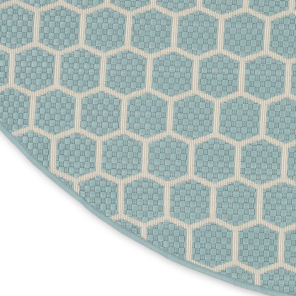 HomeRoots 8' Aqua and Ivory Geometric Area Rug – Stylish Indoor/Outdoor Essential for Modern Spaces! 556304