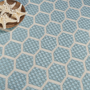 HomeRoots 8' Aqua and Ivory Geometric Area Rug – Stylish Indoor/Outdoor Essential for Modern Spaces! 556304