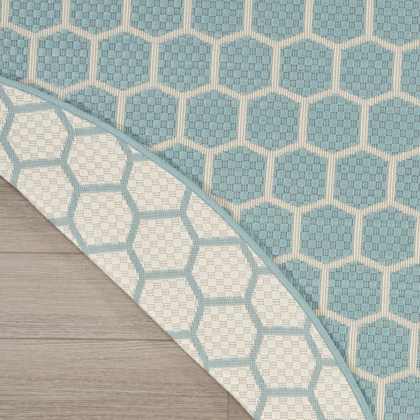 HomeRoots 8' Aqua and Ivory Geometric Area Rug – Stylish Indoor/Outdoor Essential for Modern Spaces! 556304