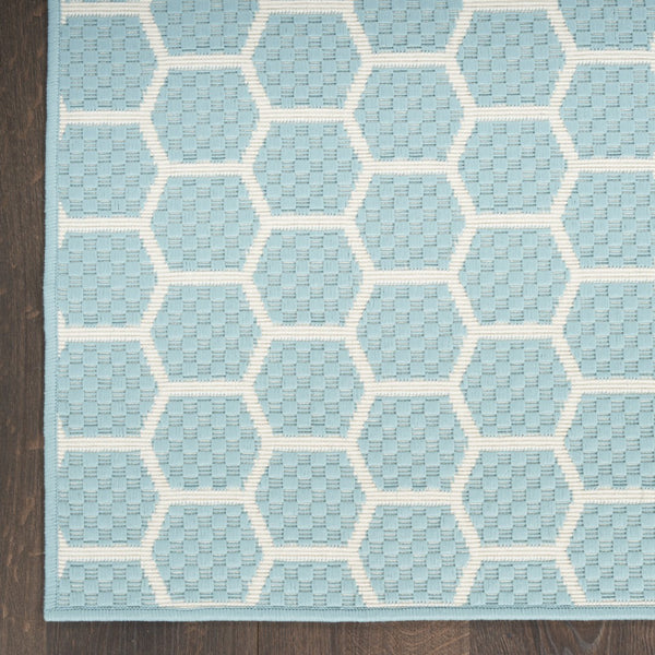 HomeRoots 9' Aqua and Ivory Geometric Flatwoven Area Rug - Stylish, Durable, Reversible for Indoor/Outdoor Use 556306