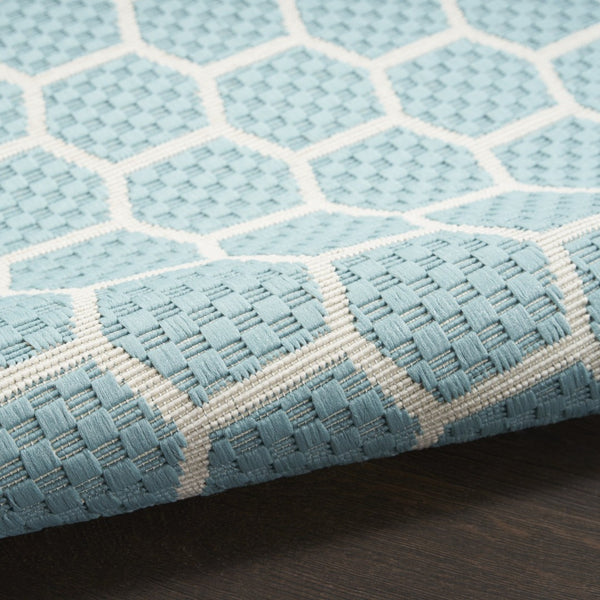 HomeRoots 9' Aqua and Ivory Geometric Flatwoven Area Rug - Stylish, Durable, Reversible for Indoor/Outdoor Use 556306