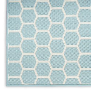 HomeRoots 9' Aqua and Ivory Geometric Flatwoven Area Rug - Stylish, Durable, Reversible for Indoor/Outdoor Use 556306