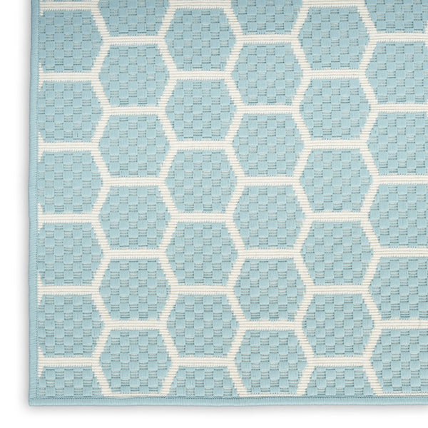 HomeRoots 9' Aqua and Ivory Geometric Flatwoven Area Rug - Stylish, Durable, Reversible for Indoor/Outdoor Use 556306