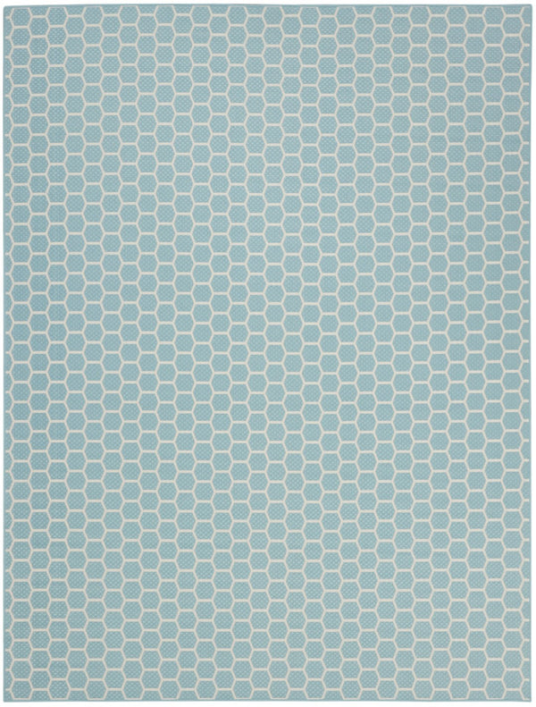 HomeRoots 9' Aqua and Ivory Geometric Flatwoven Area Rug - Stylish, Durable, Reversible for Indoor/Outdoor Use 556306