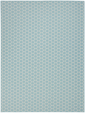 HomeRoots 9' Aqua and Ivory Geometric Flatwoven Area Rug - Stylish, Durable, Reversible for Indoor/Outdoor Use 556306