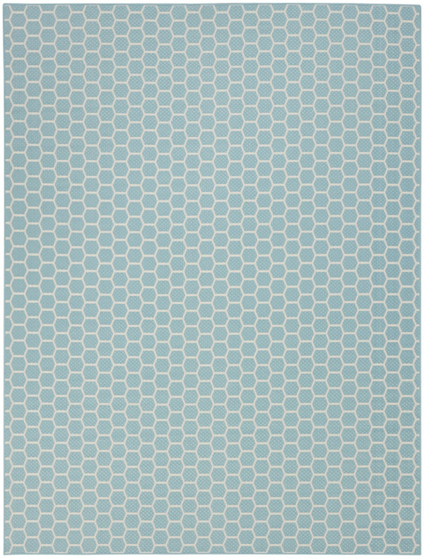 HomeRoots 9' Aqua and Ivory Geometric Flatwoven Area Rug - Stylish, Durable, Reversible for Indoor/Outdoor Use 556306
