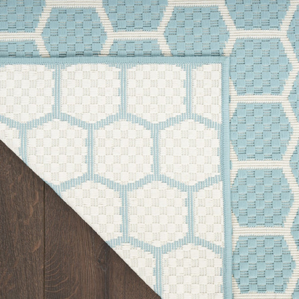 HomeRoots 9' Aqua and Ivory Geometric Flatwoven Area Rug - Stylish, Durable, Reversible for Indoor/Outdoor Use 556306