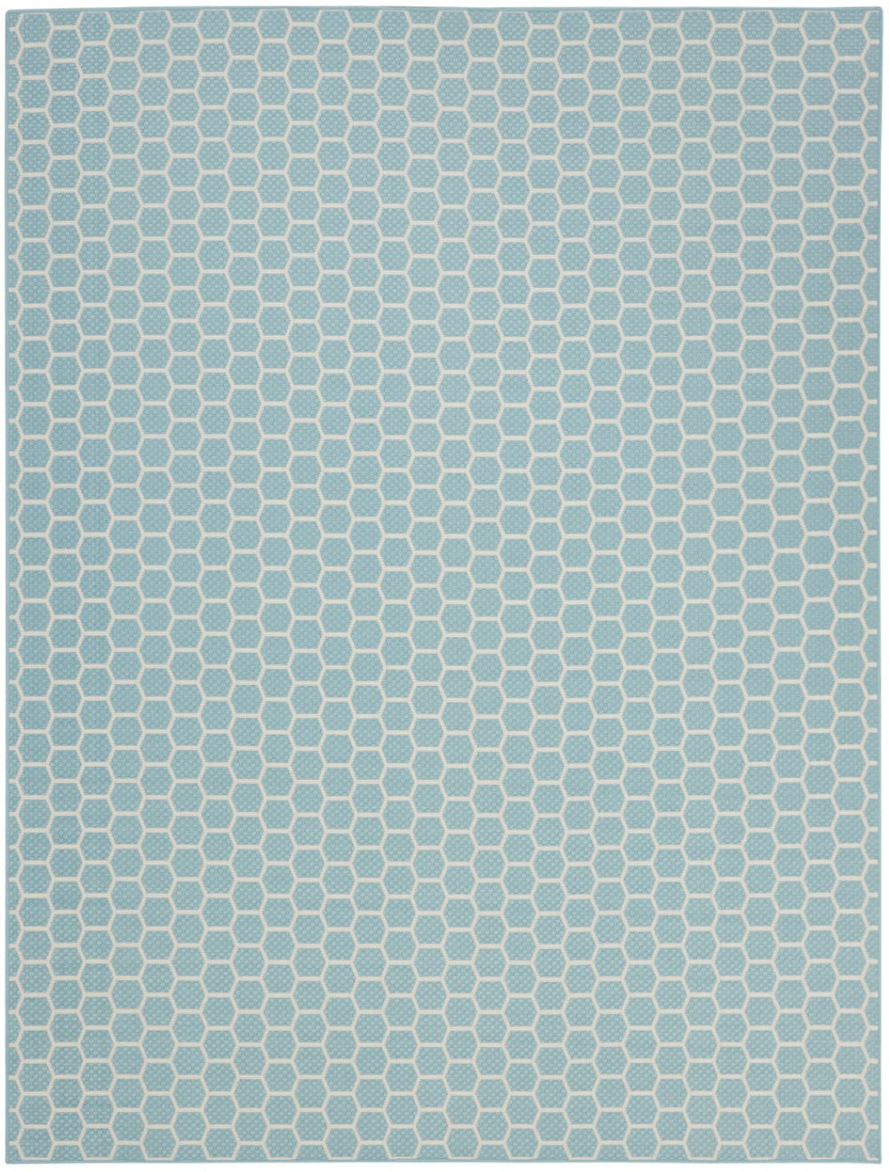 HomeRoots 10' Aqua & Ivory Geometric Area Rug - Stylish Indoor/Outdoor Flatwoven Design for Modern Spaces 556307