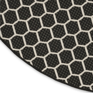 HomeRoots 8' Black and Ivory Geometric Rug - Durable, Reversible, Modern Design for Indoor & Outdoor Spaces 556309