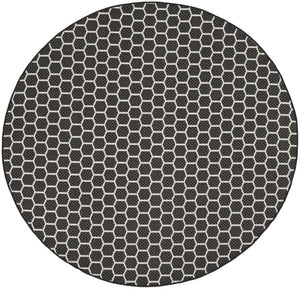 HomeRoots 8' Black and Ivory Geometric Rug - Durable, Reversible, Modern Design for Indoor & Outdoor Spaces 556309