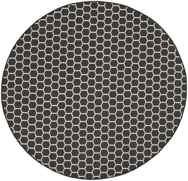HomeRoots 8' Black and Ivory Geometric Rug - Durable, Reversible, Modern Design for Indoor & Outdoor Spaces 556309