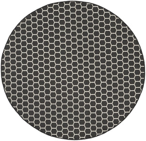 HomeRoots 8' Black and Ivory Geometric Rug - Durable, Reversible, Modern Design for Indoor & Outdoor Spaces 556309