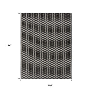 HomeRoots 9' X 12' Black and Ivory Geometric Rug – Versatile Indoor/Outdoor Flatwoven Design for Modern Spaces 556311