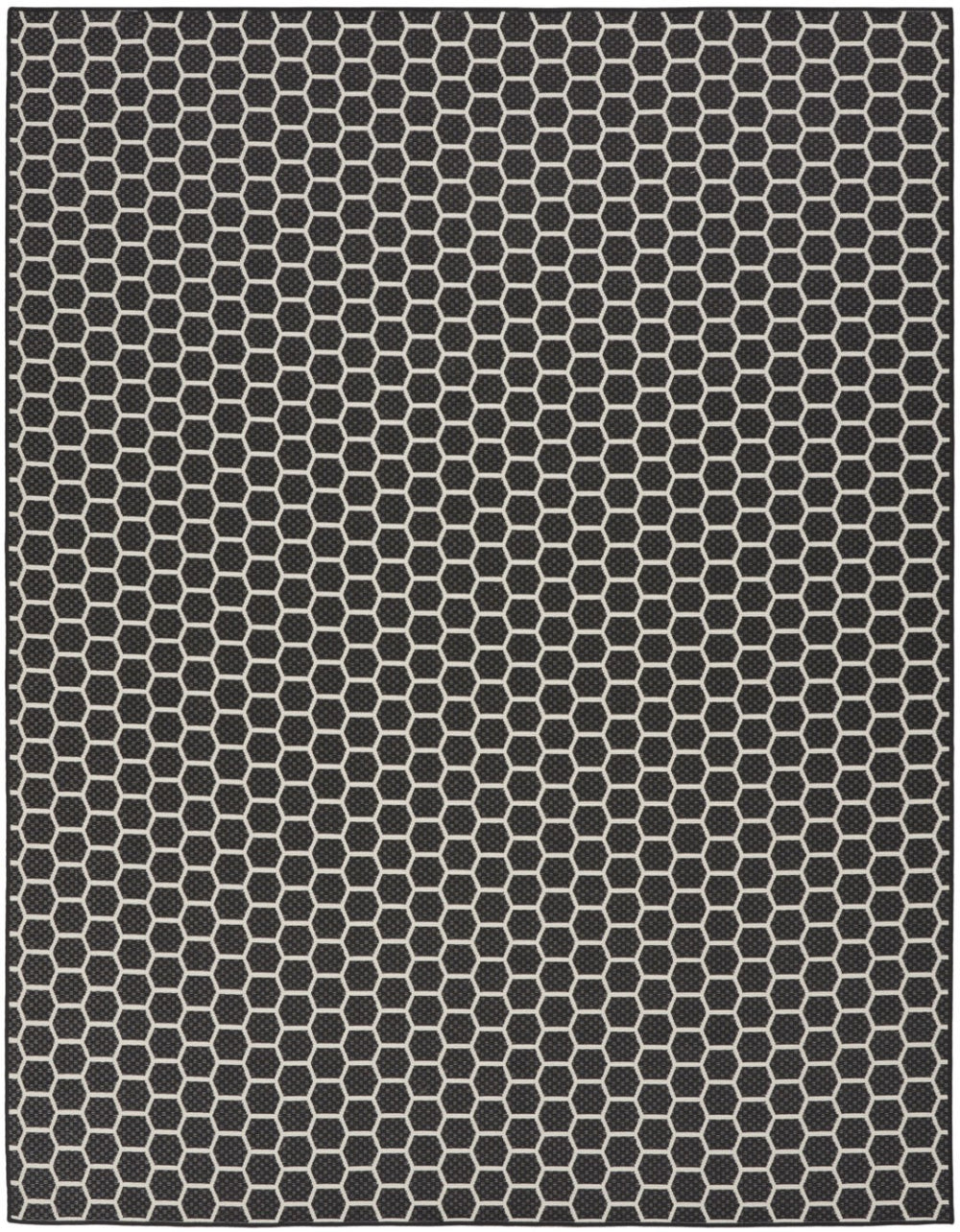 HomeRoots 9' X 12' Black and Ivory Geometric Rug – Versatile Indoor/Outdoor Flatwoven Design for Modern Spaces 556311
