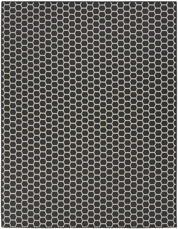 HomeRoots 9' X 12' Black and Ivory Geometric Rug – Versatile Indoor/Outdoor Flatwoven Design for Modern Spaces 556311