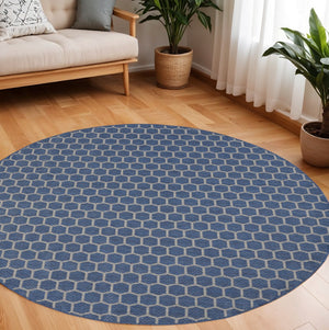 HomeRoots 8' Blue and Ivory Geometric Area Rug - Stylish Indoor/Outdoor Design, Easy to Clean, Reversible & Durable 556314