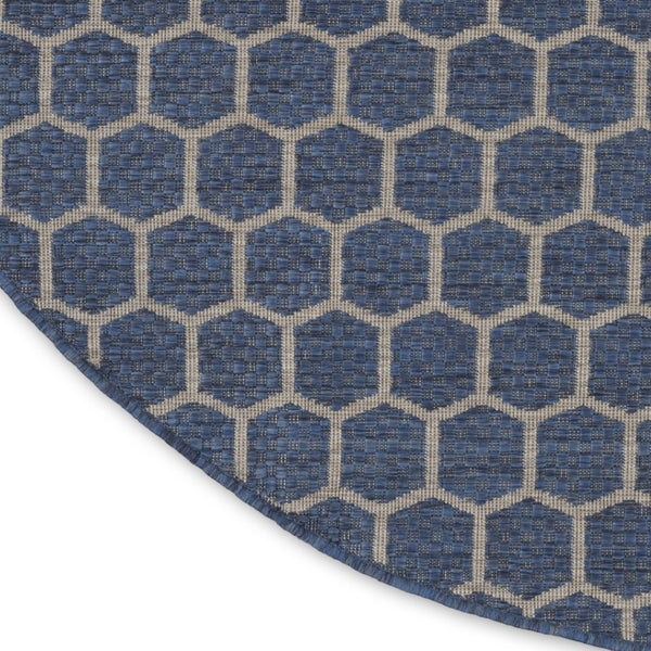 HomeRoots 8' Blue and Ivory Geometric Area Rug - Stylish Indoor/Outdoor Design, Easy to Clean, Reversible & Durable 556314