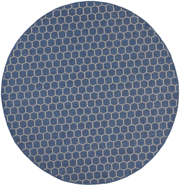HomeRoots 8' Blue and Ivory Geometric Area Rug - Stylish Indoor/Outdoor Design, Easy to Clean, Reversible & Durable 556314