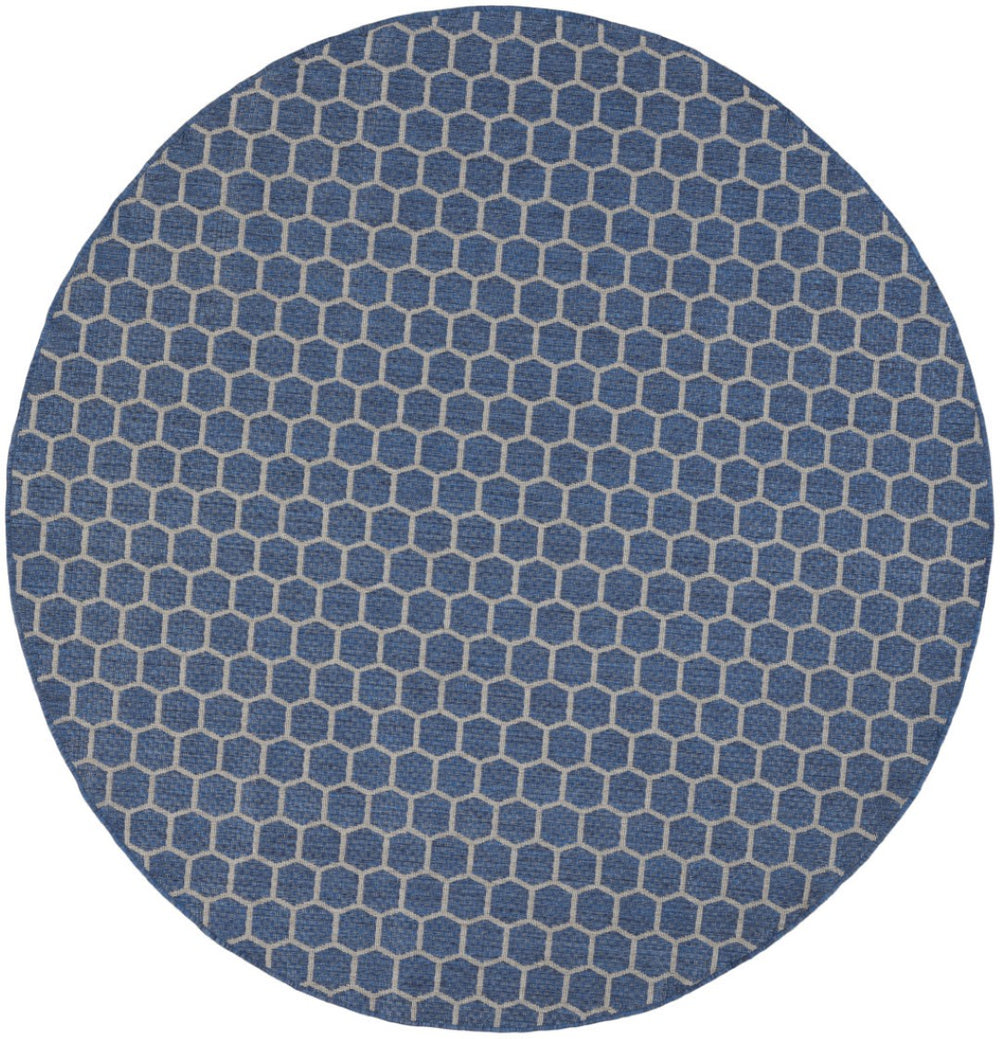 HomeRoots 8' Blue and Ivory Geometric Area Rug - Stylish Indoor/Outdoor Design, Easy to Clean, Reversible & Durable 556314