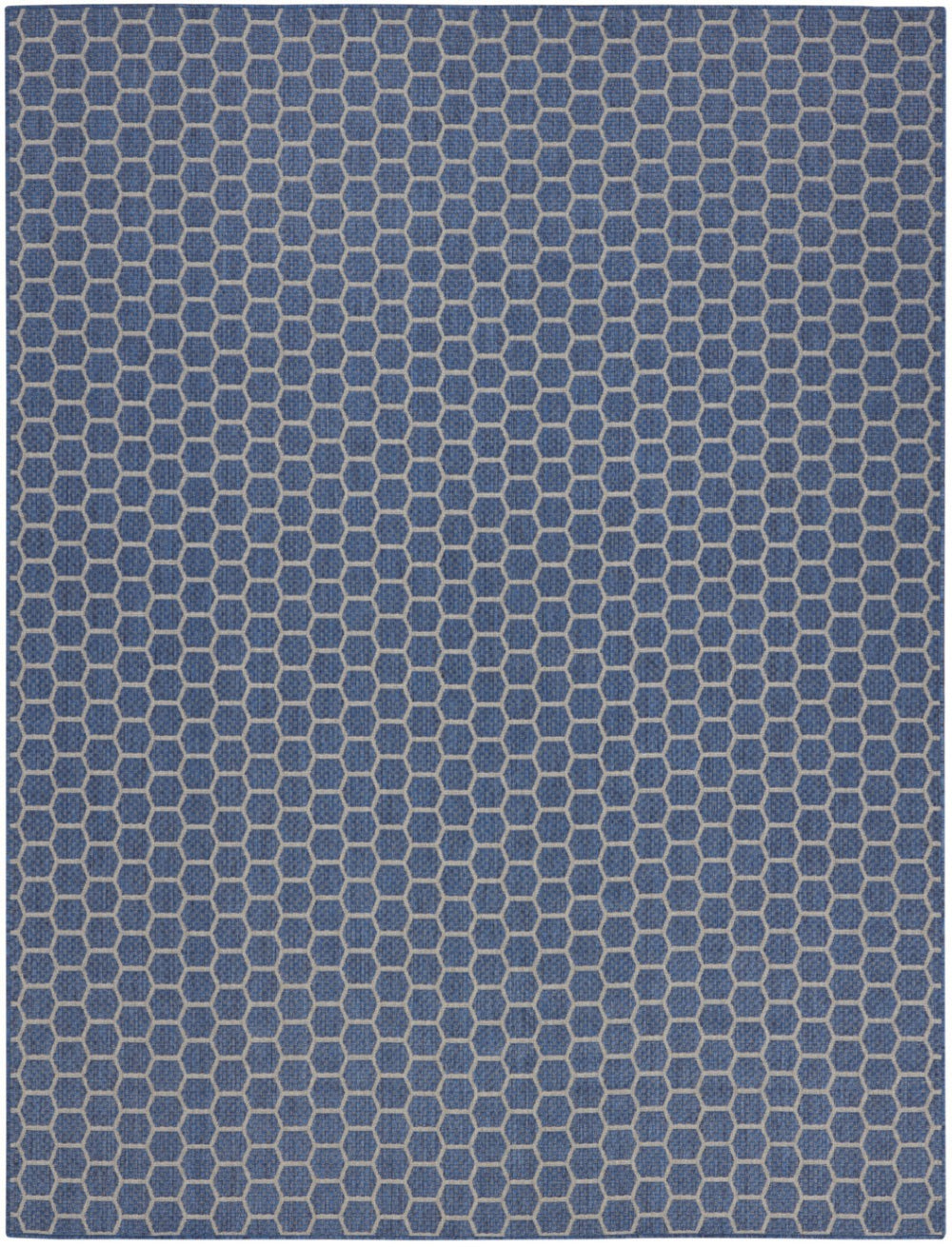 HomeRoots 8' X 10' Blue and Beige Geometric Area Rug – Stylish, Durable, Reversible Design for Indoor/Outdoor Use 556315