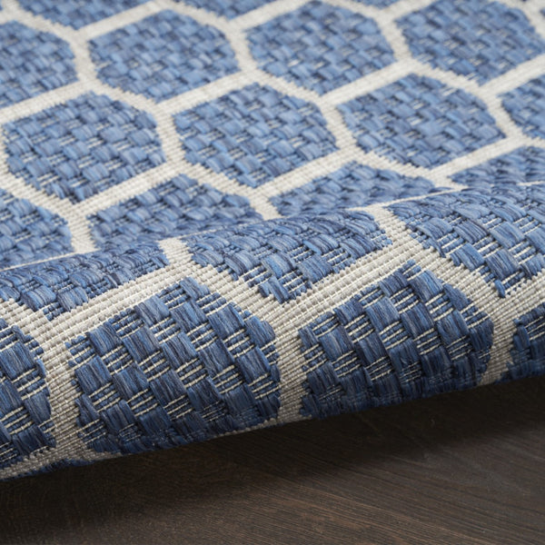 HomeRoots 9' Contemporary Blue and Beige Geometric Indoor/Outdoor Area Rug - Durable, Reversible, Easy Care! 556316