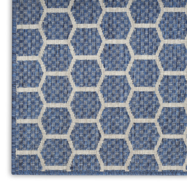 HomeRoots 9' Contemporary Blue and Beige Geometric Indoor/Outdoor Area Rug - Durable, Reversible, Easy Care! 556316