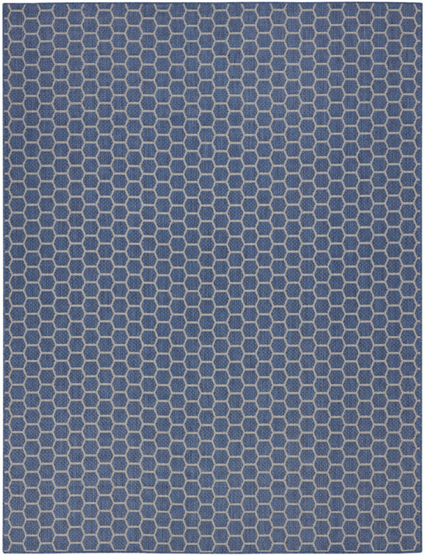 HomeRoots 9' Contemporary Blue and Beige Geometric Indoor/Outdoor Area Rug - Durable, Reversible, Easy Care! 556316