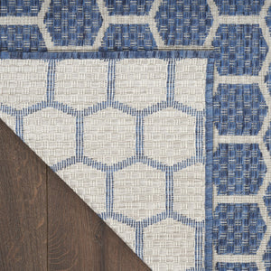 HomeRoots 9' Contemporary Blue and Beige Geometric Indoor/Outdoor Area Rug - Durable, Reversible, Easy Care! 556316