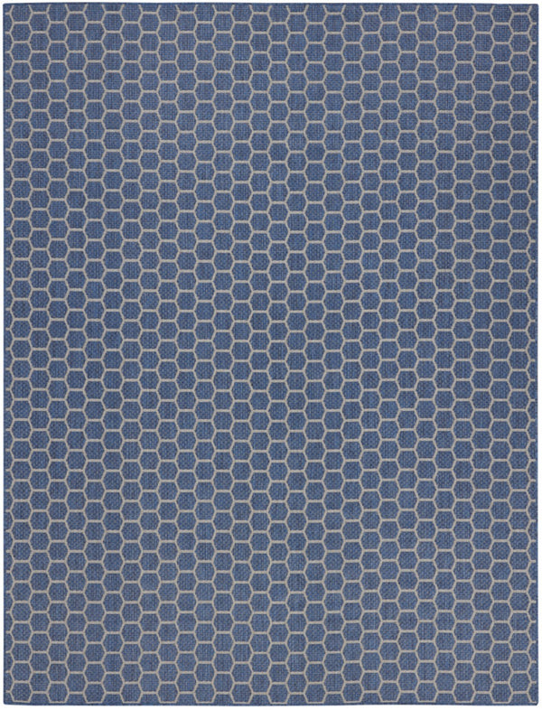 HomeRoots 9' Contemporary Blue and Beige Geometric Indoor/Outdoor Area Rug - Durable, Reversible, Easy Care! 556316
