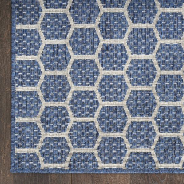 HomeRoots 9' Contemporary Blue and Beige Geometric Indoor/Outdoor Area Rug - Durable, Reversible, Easy Care! 556316