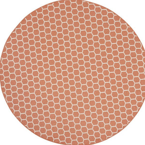 HomeRoots 8' Coral Geometric Indoor Outdoor Area Rug - Durable, Reversible, Stylish for Living Spaces & Patios 556319