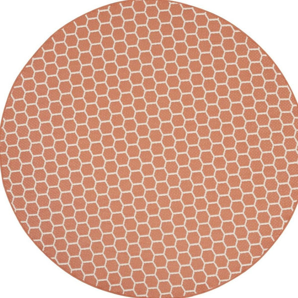 HomeRoots 8' Coral Geometric Indoor Outdoor Area Rug - Durable, Reversible, Stylish for Living Spaces & Patios 556319