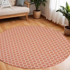 HomeRoots 8' Coral Geometric Indoor Outdoor Area Rug - Durable, Reversible, Stylish for Living Spaces & Patios 556319