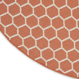 HomeRoots 8' Coral Geometric Indoor Outdoor Area Rug - Durable, Reversible, Stylish for Living Spaces & Patios 556319