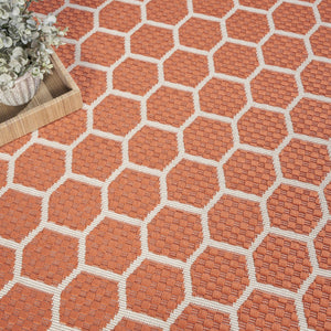 HomeRoots 8' Coral Geometric Indoor Outdoor Area Rug - Durable, Reversible, Stylish for Living Spaces & Patios 556319
